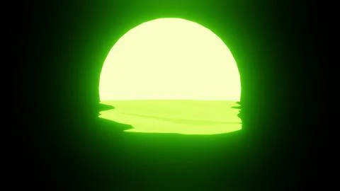 Green Sunset or Moon reflection in water or the ocean on black background. Stock Illustration