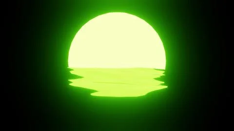 Green Sunset or Moon reflection in water or the ocean on black background. Stock Illustration
