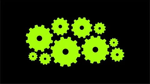 Green surreal gears pattern on black background abstract design Stock Footage 317529253