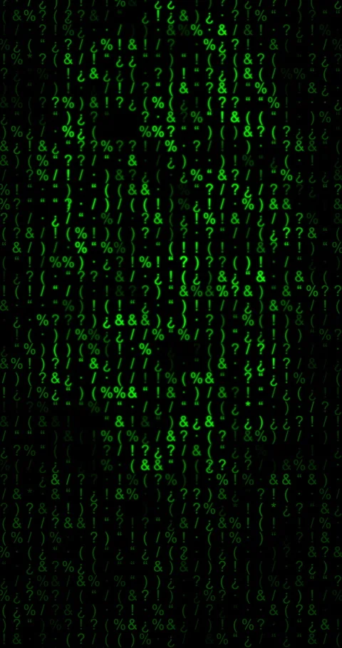 Green symbols flashing in a screen. Loop. 4K Vertical Stock Footage 314491999