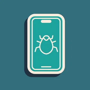Green System bug on mobile icon isolated on green background. Code bug concept Stock Illustration