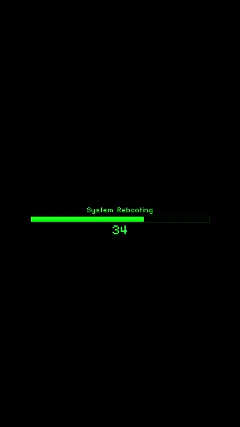 Green system reboot progress pixel text, loading bar, black empty space, and ret Stock Footage 340479840