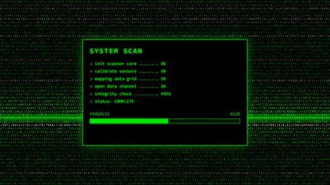 Green System Scan Progress Bar Over Matrix Code Background. Stock Footage 348957016