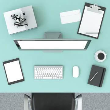 Green table with a computer Illustration