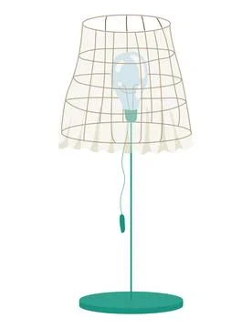 Green table lamp with a classic design and white lampshade with grid pattern Stock Illustration