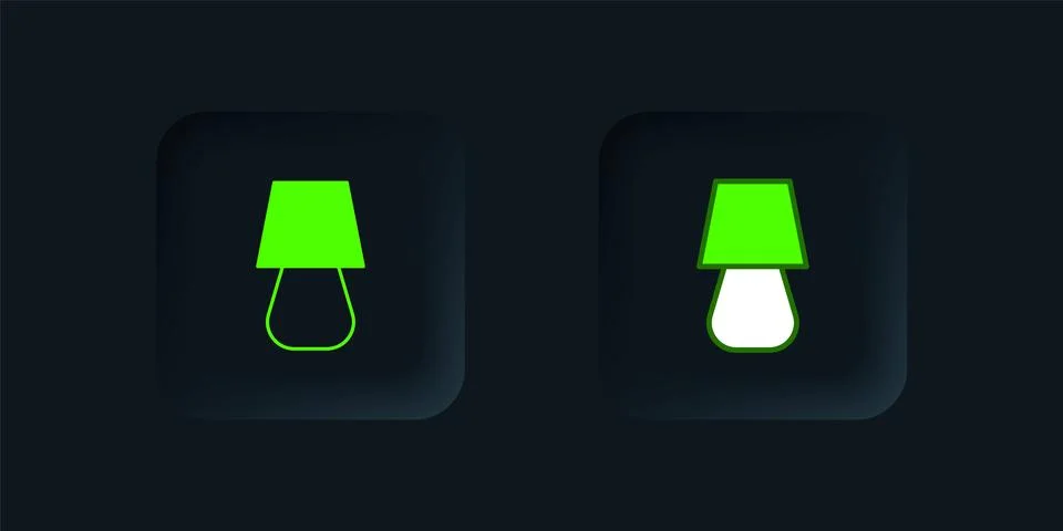 Green Table lamp icon isolated on black background. Black square button. Vect Stock Illustration