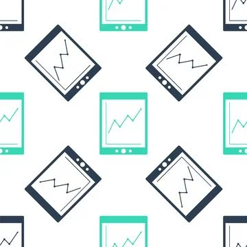 Green Tablet with statistic graph chart icon isolated seamless pattern on white 스톡 일러스트