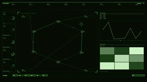 Green Tactical HUD Interface with Mission Control Telemetry and Data Visual.. Stock Footage 334090075