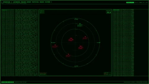 Green Tactical Radar System Phased Array Military Threat Tracking Animation. Stock Footage 346837388