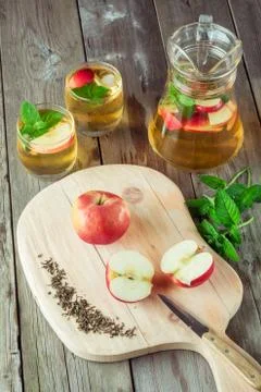 Green tea and ingredients for its preparation Stock Photos