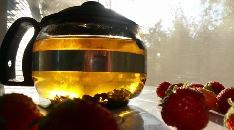 Green tea and strawberry Stock Footage 42617672