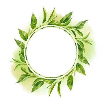 Green Tea background. Hand drawn tea leaves round frame design Stock Illustration