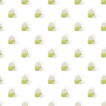Green tea bags repeating pattern on white background Illustrazione stock