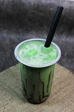 Green tea with bubble Stock Photos