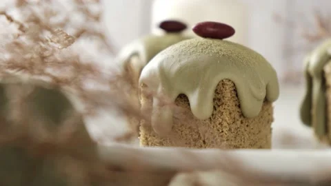 Green Tea Cube pound cake set on table. Stock Footage 150113985