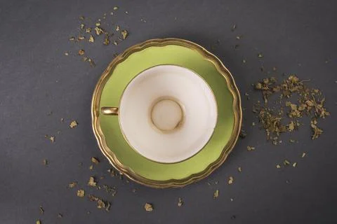 Green tea cup on a gray background Stock Photos