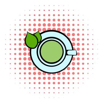 Green tea cup icon, comics style Stock Illustration