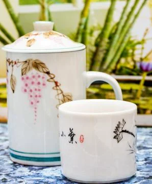 Green Tea Cup Showing Refresh Breaktime And Teacups Stock Photos
