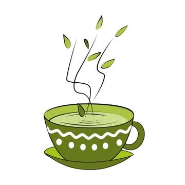 Green tea cup. Vector illustration. Hot smelling tea in ornamented cup Stock Illustration