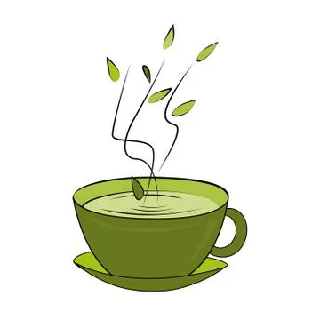Green tea cup. Vector illustration. Hot smelling tea in ceramic cup Stock Illustration