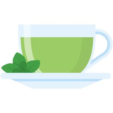Green tea cup with vector mint leaf isolated icon Stock Illustration