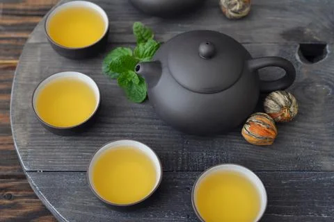Green tea in cups Stock Photos
