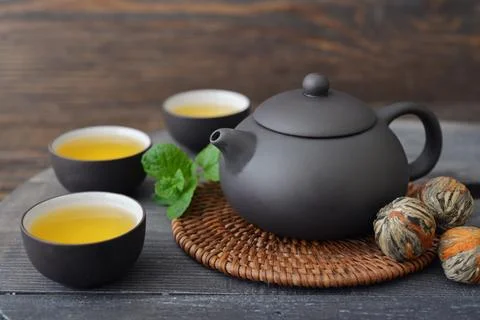 Green tea in cups Stock Photos
