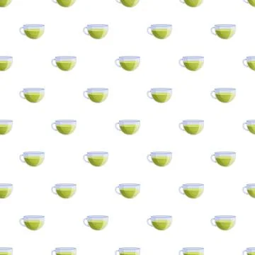 Green tea cups seamless pattern for healthy drink and beverage Stock Illustration
