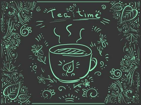 Green tea decor background on the black Stock Illustration