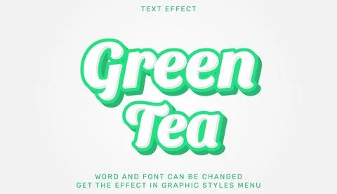 Green tea editable text effect in 3d style Stock Illustration