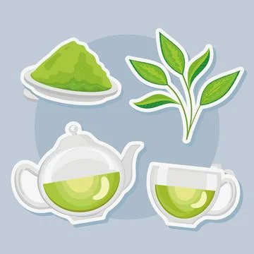 Green tea four items Stock Illustration