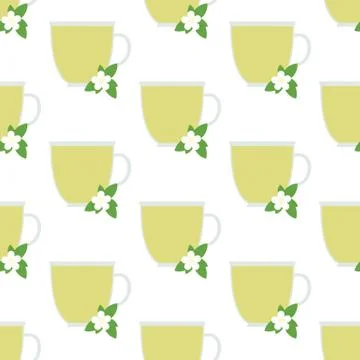 Green tea in glass cup vector seamless pattern Stock Illustration