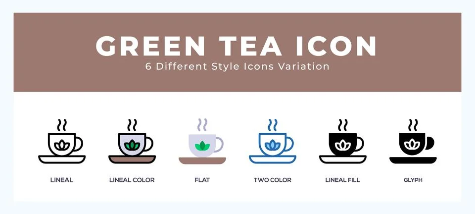 Green tea icon set with different styles. Design elements for logo. Vector .. Stockillustratie