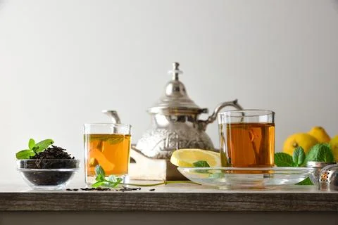 Green tea on kitchen bench white isolated background Stock Photos