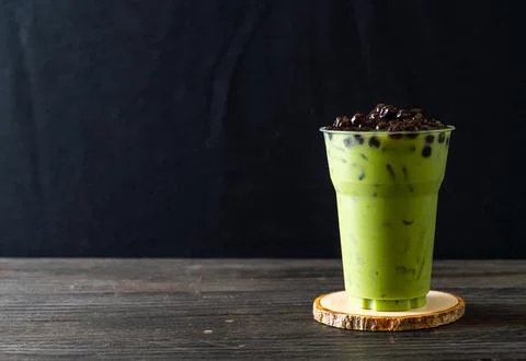 Green tea latte with bubble Stock Photos