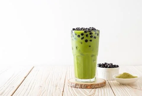 Green tea latte with bubble Stock Photos