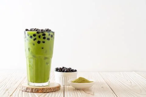 Green tea latte with bubble Stock Photos