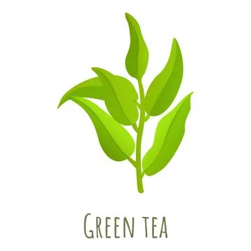 Green tea leaf icon, cartoon style 库存插图