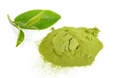 Green tea leaf isolated on white background Stock Photos