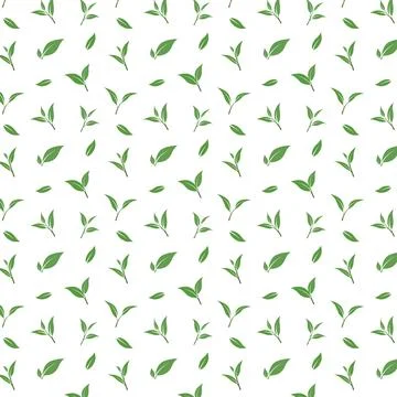 Green Tea Leaf Seamless Pattern in Flat Vector Style イラスト素材
