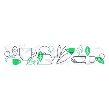 Green tea leaves decoration pattern and background Stock Illustration