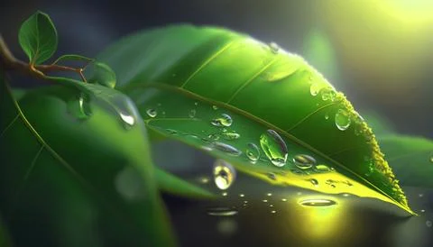 Green tea leaves illuminated by the rays of the sun Stock Illustration
