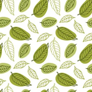 Green Tea leaves seamless pattern. Hand drawn Leaves sketch. Floral background イラスト素材