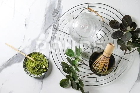 Green tea matcha powder Stock-Fotos