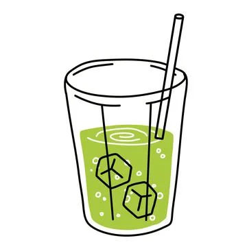 Green tea mate or mojito. Summer refreshing drink. Cocktail in glass. Trendy  Stock Illustration