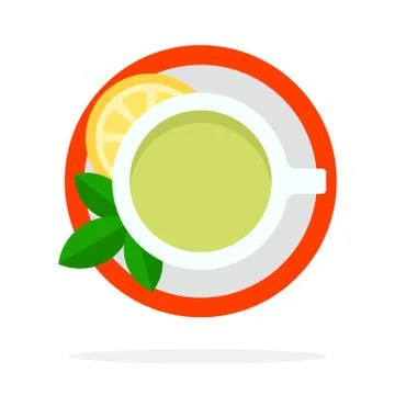 Green Tea with mint and lemon top view vector flat material design isolated Stock Illustration