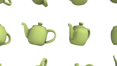 Green Tea Pots Falling on a White Background. 3D Tea Pots Animation. 4K Stock-Footage 283261993
