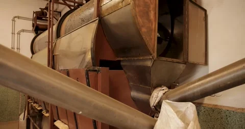 A green tea processing factory in a warehouse with machinery for drying and.. Stock Footage 330413477