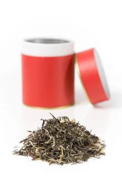 Green tea with red can Stock Photos
