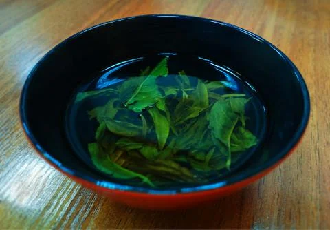 Green tea in red cup object background Stock Photos